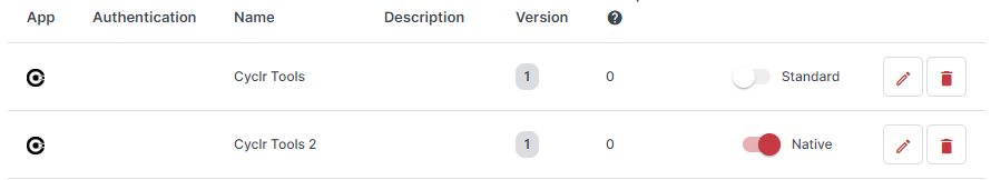 An example of connectors set to standard and native.